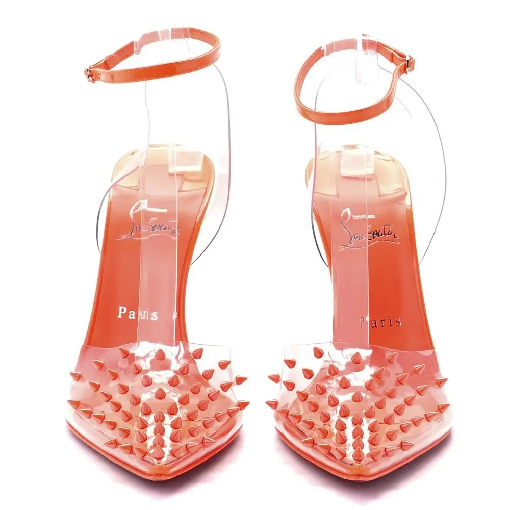 Christian Louboutin Spikoo 100 PVC Spike Neon Orange Pumps 39 NIB